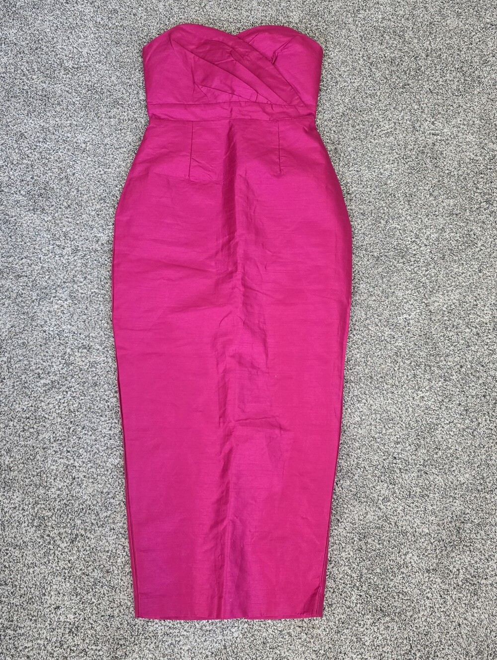 Alieva Fuschia Tiffany Dupioni Strapless Midi Dress Size Small NO Puff Sleeves